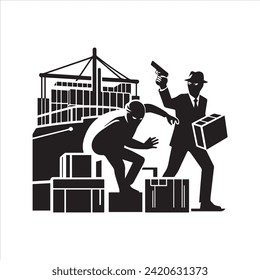 Cargo ship icon. Theft of goods. Bandit icon