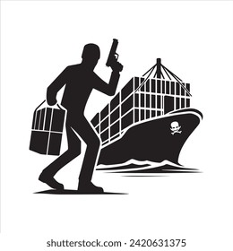 Cargo ship icon. Theft of goods. Bandit icon