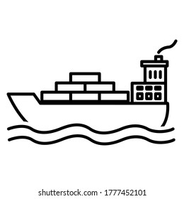 Icono de barco de carga en diseño de diseño de diseño de esquema de moda. Ilustración vectorial aislada en fondo blanco.