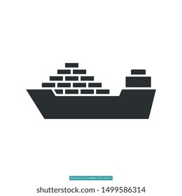 Cargo ship icon vector illustration logo template for many purpose. Isolated on white background.
