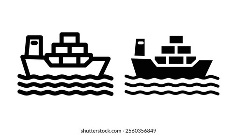 Cargo ship Icons. black and white vector illustration set.