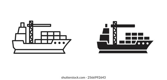 Cargo Ship icons in outline and fill. vector illustration for ui.