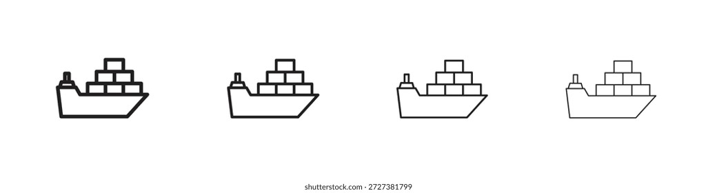 Ícones de navio de carga Símbolo vetorial de contorno