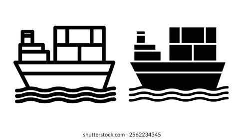 Cargo ship Icons pack in outlined and flat versions