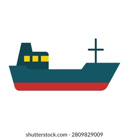 Cargo ship illustration representing maritime transportation, commercial shipping, freight logistics, international trade, port operations, marine navigation, ocean delivery, and global transport design applications.