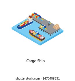 Cargo ship isometric icon design  