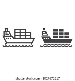 Cargo ship line and glyph icon, logistic and delivery, transport sign vector graphics, a linear pattern on a white background, eps 10.