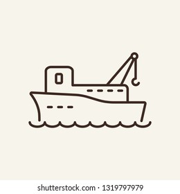 Cargo ship line icon. Big cargo ship on white background. Maritime transport. Vector illustration can be used for topics like sea, transportation, logistics