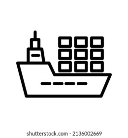 Cargo Ship Line Icon Black Design