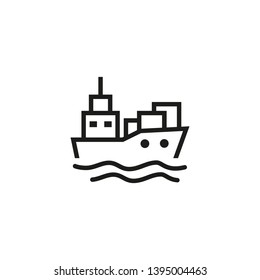 Cargo ship line icon. Export, merchant ship, freight. Marine port concept. Vector illustration can be used for topics like transportation, shipment, logistics