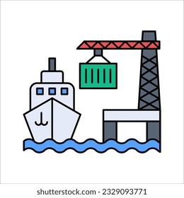 Icono de línea de envío de carga. Freighter con paquetes, cajas, mercancías. Concepto de entrega. ilustración vectorial sobre fondo blanco