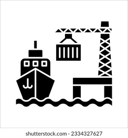 Cargo ship line icon. Freighter with parcels, boxes, goods. Delivery concept. vector illustration on white background