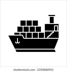 Cargo ship line icon. Freighter with parcels, boxes, goods. Delivery concept. vector illustration on white background