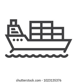 Cargo ship line icon, logistic and delivery, transport sign vector graphics, a linear pattern on a white background, eps 10.