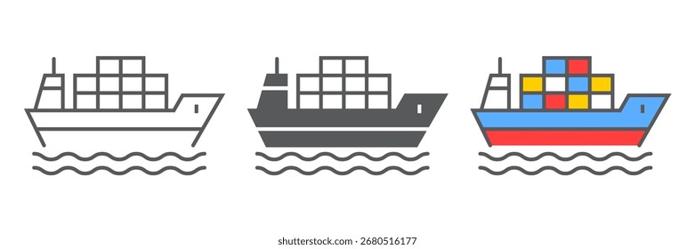 Cargo ship line icon, logistic and delivery, delivery ship sign vector graphics, a linear icon on a white background, eps 10