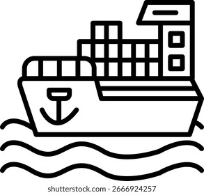 Diseño de icono de Vector de línea de barco de carga