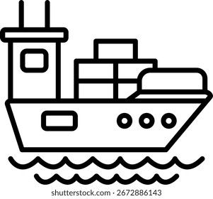 Diseño de icono de Vector de línea de barco de carga