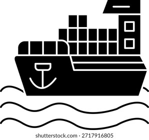 Diseño de icono de Vector de línea de barco de carga
