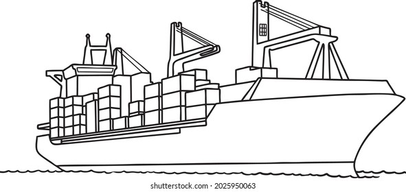 cargo ship  line vector illustration isolated white background