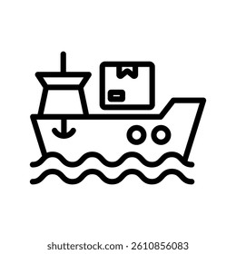 Cargo Ship Line Vector Illustration On White Background.