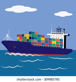 Cargo ship loaded with containers sailing vector illustration