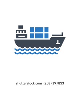 Cargo Ship Loaded Icon On White Background