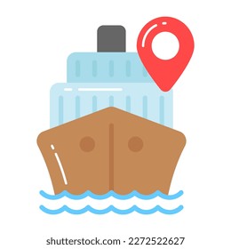 Cargo ship with location pin, vector of cargo ship location