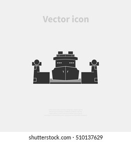 Cargo ship in the lock. Vector illustration