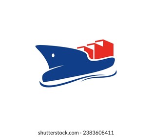 Diseño del logotipo del barco de carga. Buque de contenedores, buque de carga. El comercio internacional y el diseño y la ilustración de vectores logísticos.

