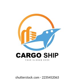 Cargo Ship Logo, Fast Cargo Ship Vector, Sailboat, Design For Ship Manufacturing Company, Waterway Sailing, Marine Vehicles, Transport, Logistics