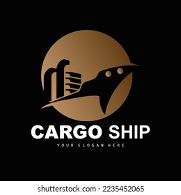 Cargo Ship Logo, Fast Cargo Ship Vector, Sailboat, Design For Ship Manufacturing Company, Waterway Sailing, Marine Vehicles, Transport, Logistics