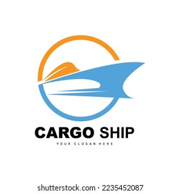 Logotipo del buque de carga, vectores de buques de carga rápida, velero, diseño para la empresa de fabricación de buques, navegación por vías navegables, vehículos marinos, transporte, logística