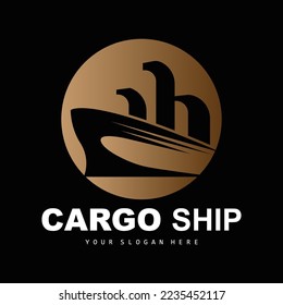Cargo Ship Logo, Fast Cargo Ship Vector, Sailboat, Design For Ship Manufacturing Company, Waterway Sailing, Marine Vehicles, Transport, Logistics