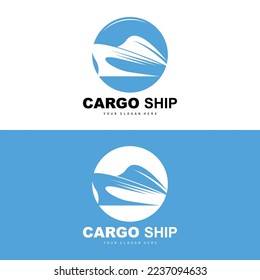 Cargo Ship Logo, Fast Cargo Ship Vector, Sailboat, Design For Ship Manufacturing Company, Waterway Sailing, Marine Vehicles, Transport, Logistics