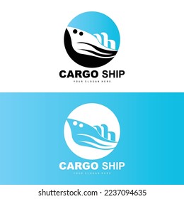 Cargo Ship Logo, Fast Cargo Ship Vector, Sailboat, Design For Ship Manufacturing Company, Waterway Sailing, Marine Vehicles, Transport, Logistics