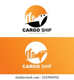 Cargo Ship Logo, Fast Cargo Ship Vector, Sailboat, Design For Ship Manufacturing Company, Waterway Sailing, Marine Vehicles, Transport, Logistics