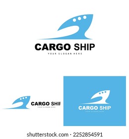 Cargo Ship Logo, Fast Cargo Ship Vector, Sailboat, Design For Ship Manufacturing Company, Waterway Sailing, Marine Vehicles, Transport, Logistics