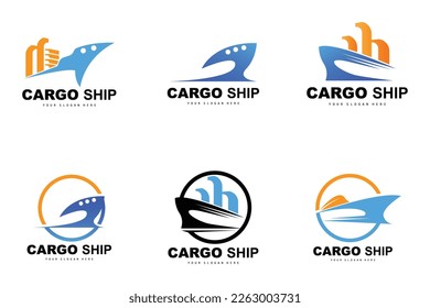 Cargo Ship Logo, Fast Cargo Ship Vector, Sailboat, Design For Ship Manufacturing Company, Waterway Sailing, Marine Vehicles, Transport, Logistics