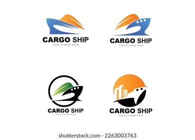 Cargo Ship Logo, Fast Cargo Ship Vector, Sailboat, Design For Ship Manufacturing Company, Waterway Sailing, Marine Vehicles, Transport, Logistics