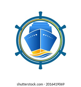 cargo ship logo in gradation style on white background