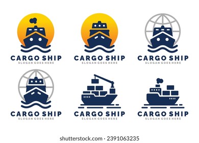 Cargo ship logo set design vector illustration