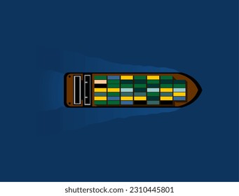 Cargo ship on blue ocean background