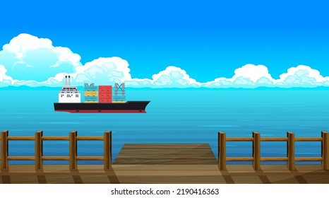 Barco de carga en el océano azul profundo y portador de contenedores para negocios.