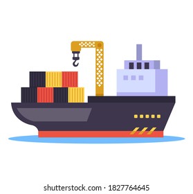 Barco de carga sobre el concepto de fondo blanco aislado. Ilustración de diseño gráfico plano vectorial