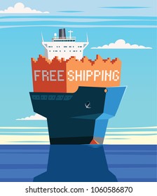 Cargo ship on open sea , free shipping