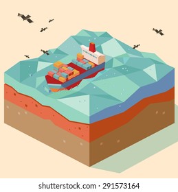 buque de carga en mar abierto. ilustración vectorial