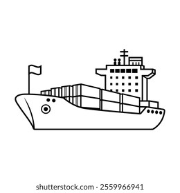 Cargo ship outline icon, container ship vector illustration