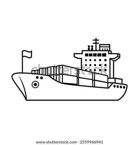 Cargo ship outline icon, container ship vector illustration