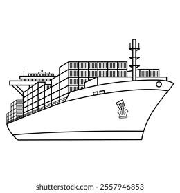 Cargo ship outline vector, container ship line art vector illustration