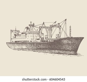 Cargo ship, reefer Baltic Forward. Vector illustration. Traced image. Original drawings by hand, you can also find in my portfolio BITMAP folder.